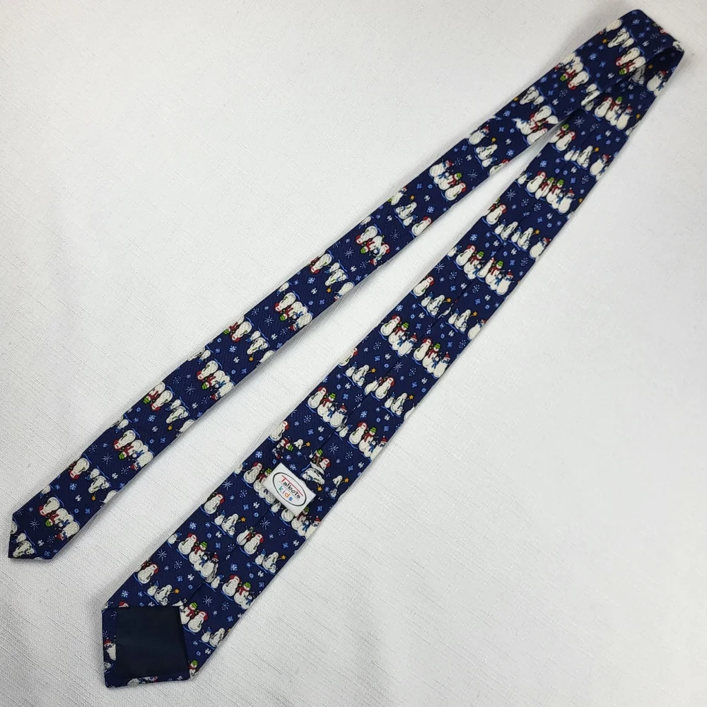 Talbots Kids Snowman NECKTIE TIE Boys Silk Blue White Christmas Holiday Winter